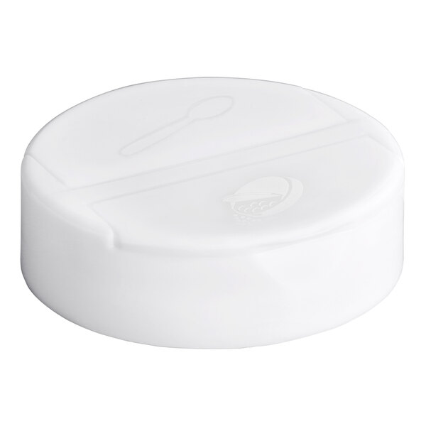 A white dual-flapper spice lid with 7 holes and induction lining.