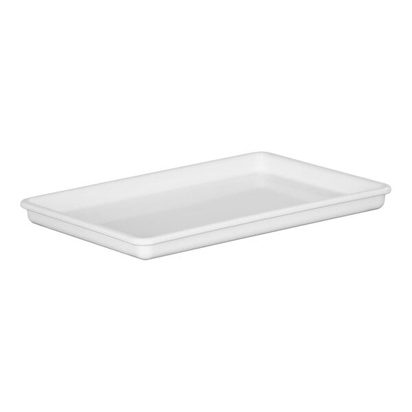 A white rectangular Cal-Mil melamine serving tray.