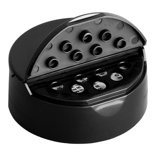 53/485 Black Dual-Flapper Induction-Lined Spice Lid with 7 Holes - 100/Pack