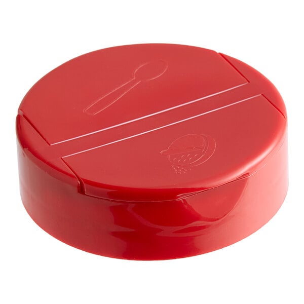 A red round 53/485 spice lid with dual-flappers and 7 holes.