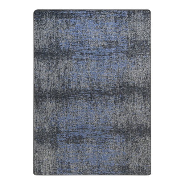 A close-up of a Joy Carpets marine blue and grey striped area rug.