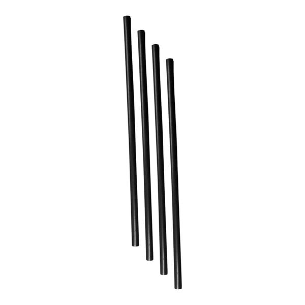 A group of black StrawFish cocktail stirrer straws.