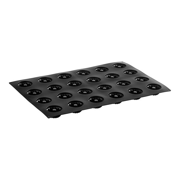 A black Pavoni silicone baking tray with 24 Gugelhupf cavities.