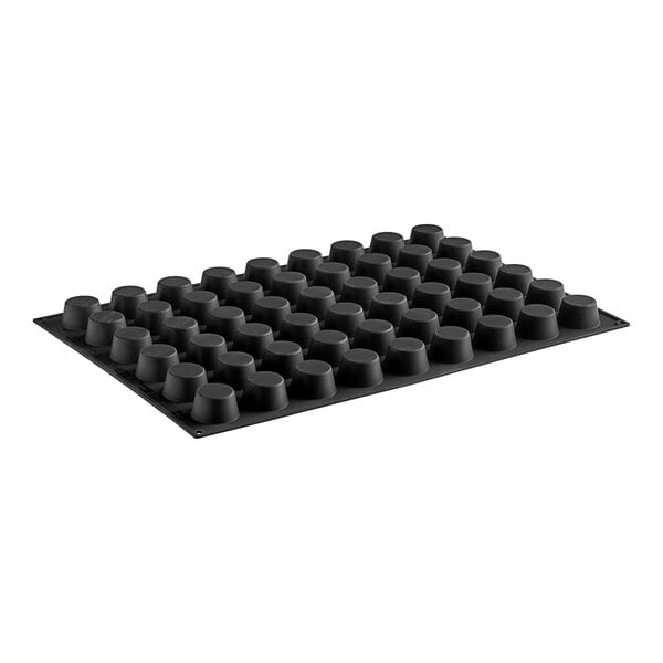 A black silicone mold tray with small round holes.