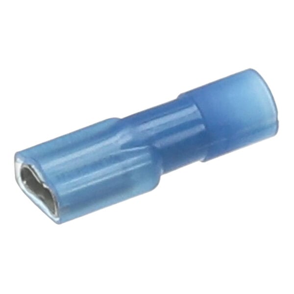 An AccuTemp blue electrical terminal with a metal end.