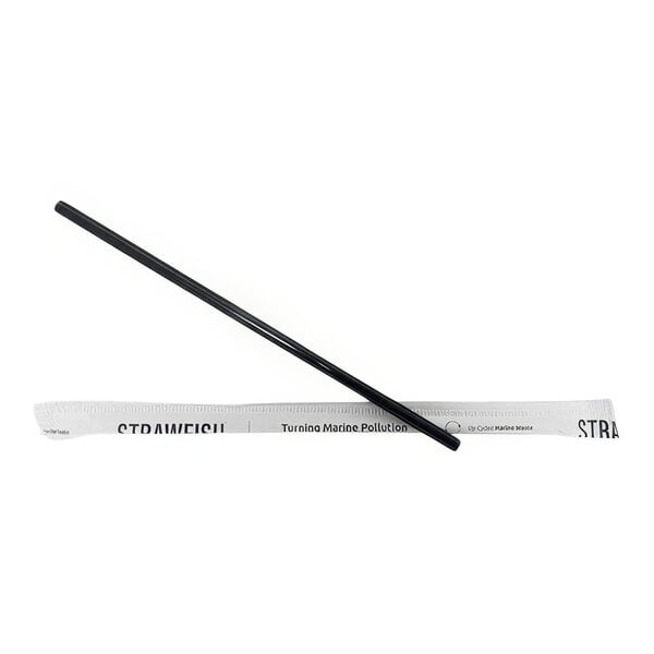 A black wrapped StrawFish jumbo straw.
