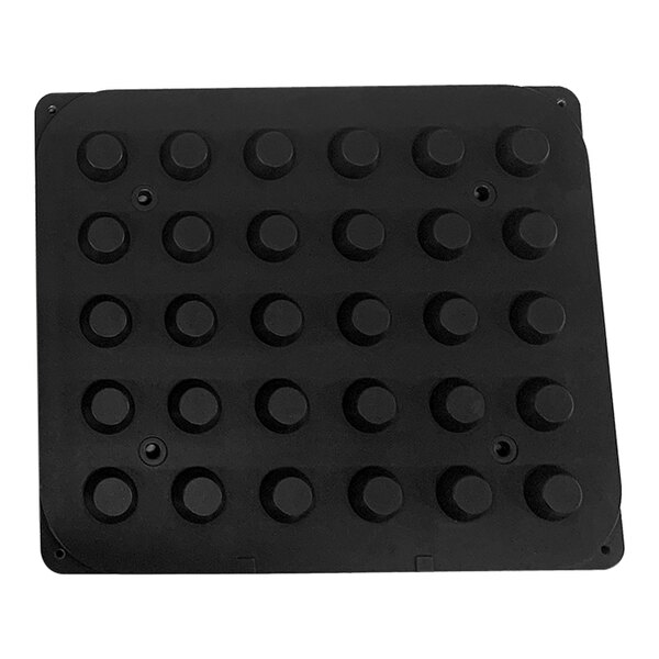 A black square Pavoni plate insert with round compartments.