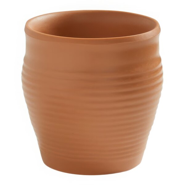 An American Metalcraft terracotta bowl with a curved design and white background.