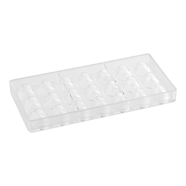 A clear plastic Pavoni candy mold with 21 compartments.