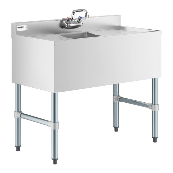 Regency 36" x 18 3/4" One Bowl Underbar Sink with Faucet and Two Drainboards
