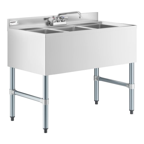 Regency 38 1/2" x 21" Three Bowl Underbar Sink with Faucet