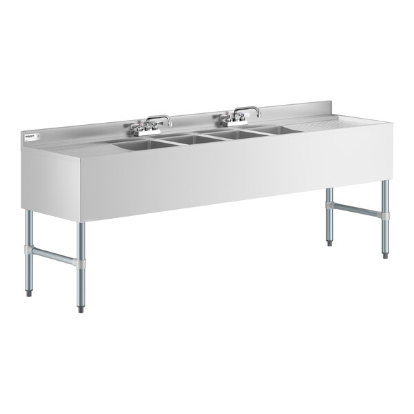 Regency 84" x 21" Four Bowl Underbar Sink with Two Faucets and Two Large Drainboards