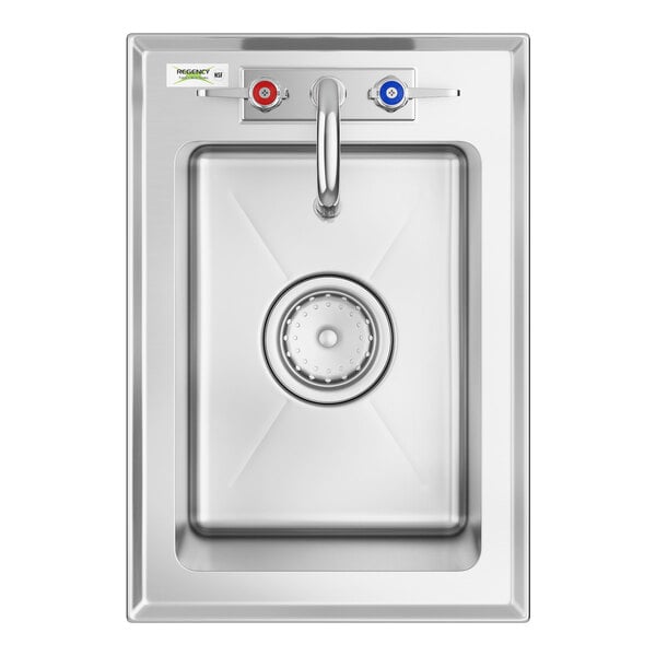 A Regency stainless steel drop-in sink with a faucet and drain.