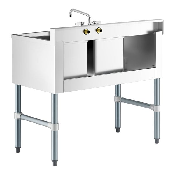 Regency 36" x 18 3/4" Two Bowl Underbar Sink with Faucet and Left Drainboard