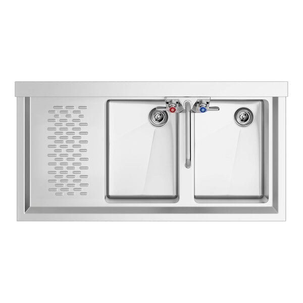 Regency 36" x 18 3/4" Two Bowl Underbar Sink with Faucet and Left Drainboard