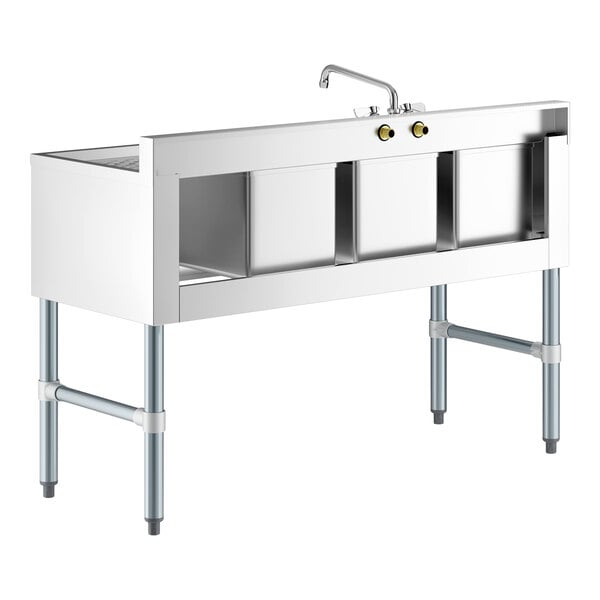 Regency 48" x 18 3/4" Three Bowl Underbar Sink with Faucet and Right Drainboard