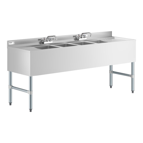 Regency 72" x 21" Four Bowl Underbar Sink with Two Faucets and Two Drainboards