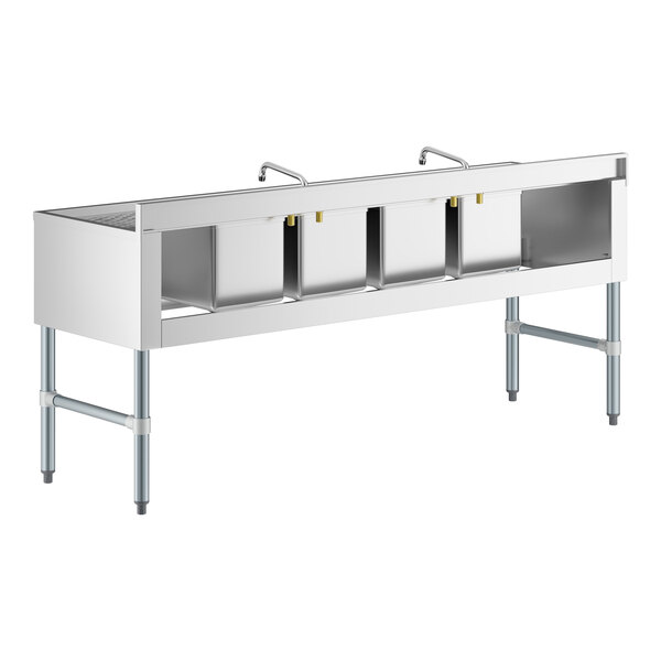 Regency 72" x 21" Four Bowl Underbar Sink with Two Faucets and Two Drainboards