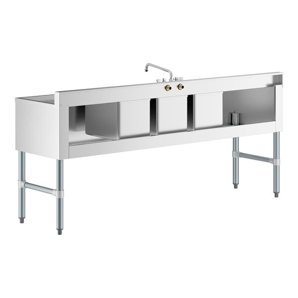 Regency 72" x 18 3/4" Three Bowl Underbar Sink with Faucet and Two Drainboards
