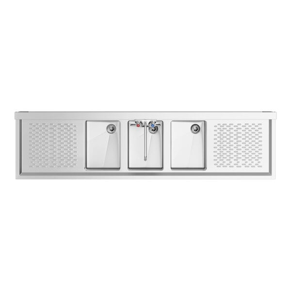 Regency 72" x 18 3/4" Three Bowl Underbar Sink with Faucet and Two Drainboards