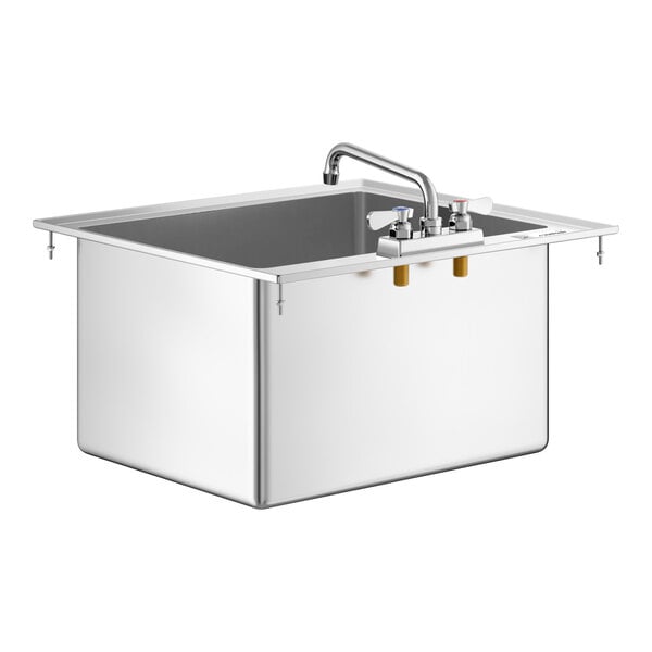 Regency 20" x 16" x 12" 16 Gauge Stainless Steel One Compartment Drop-In Sink with 8" Swing Faucet