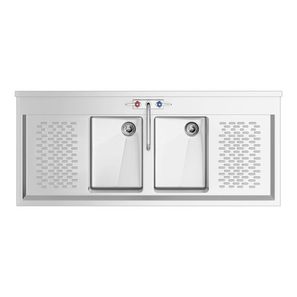 A stainless steel Regency underbar sink with 2 sinks and faucets.