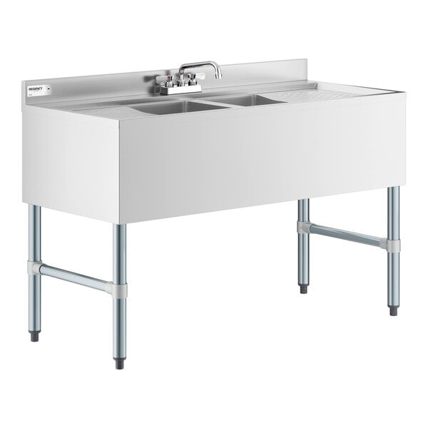 Regency 48" x 21" Two Bowl Underbar Sink with Faucet and Two Drainboards