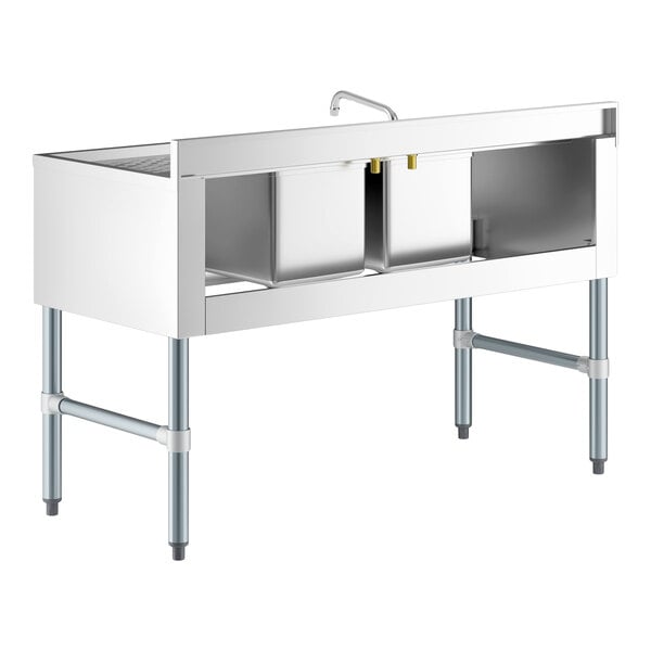 Regency 48" x 21" Two Bowl Underbar Sink with Faucet and Two Drainboards