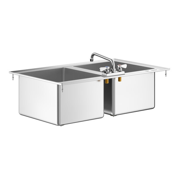 Regency 14" x 16" x 10" 16 Gauge Stainless Steel Two Compartment Drop-In Sink with 8" Swing Faucet