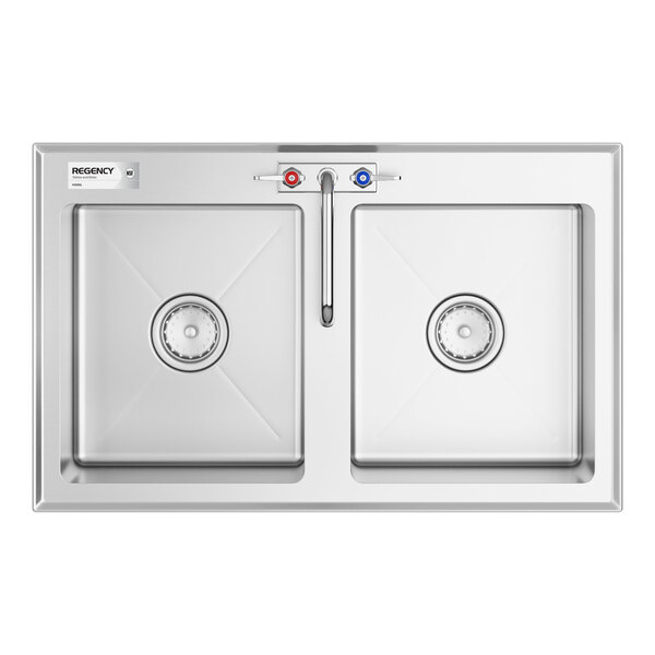 Regency 14" x 16" x 10" 16 Gauge Stainless Steel Two Compartment Drop-In Sink with 8" Swing Faucet