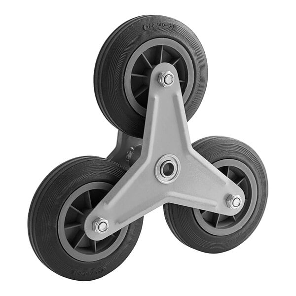 A Lavex triple wheel with black rubber tires.