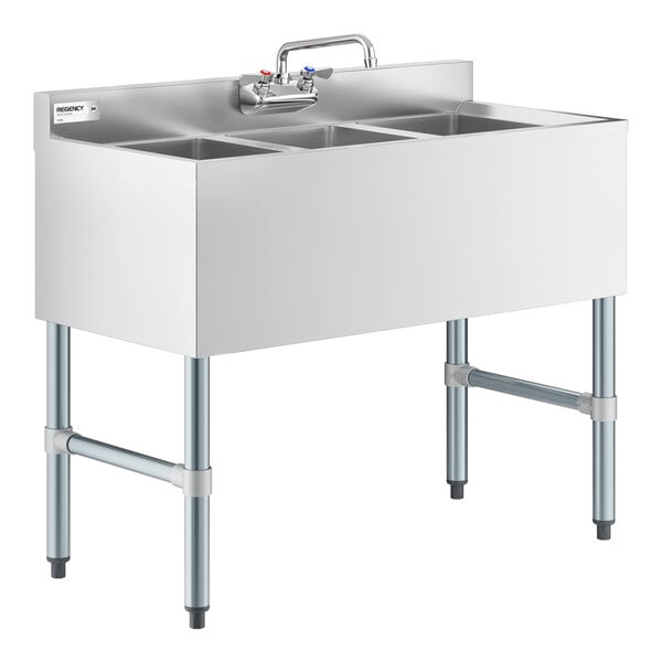 Regency 38 1/2" x 18 3/4" Three Bowl Underbar Sink with Faucet