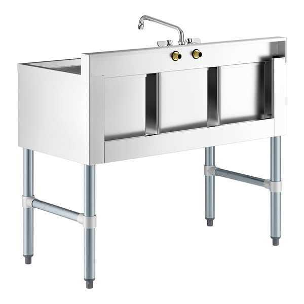 Regency 38 1/2" x 18 3/4" Three Bowl Underbar Sink with Faucet