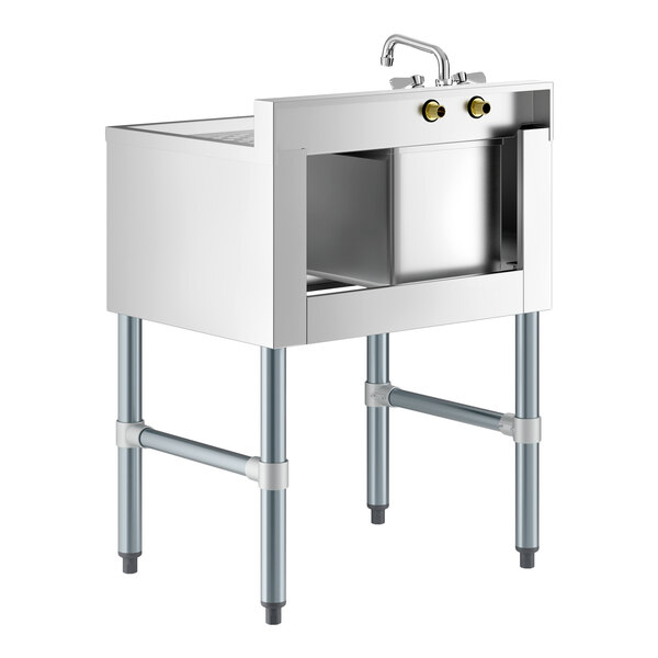 A white rectangular Regency underbar sink with a right drainboard and faucet.