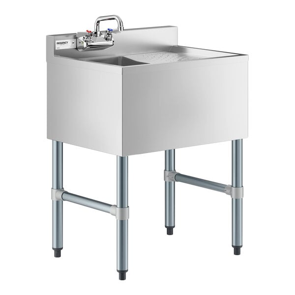 Regency 24" x 18 3/4" One Bowl Underbar Sink with Faucet and Right Drainboard