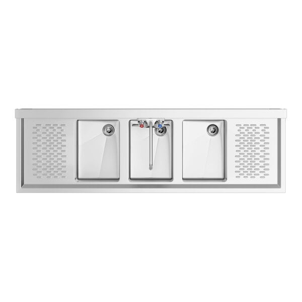 Regency 60" x 18 3/4" Three Bowl Underbar Sink with Faucet and Two Drainboards