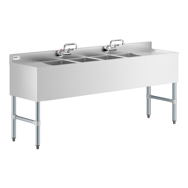 Regency 72" x 18 3/4" Four Bowl Underbar Sink with Two Faucets and Two Drainboards