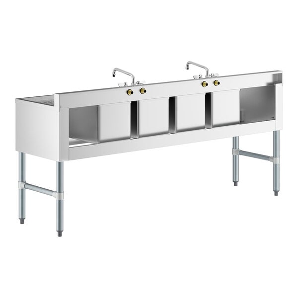 Regency 72" x 18 3/4" Four Bowl Underbar Sink with Two Faucets and Two Drainboards