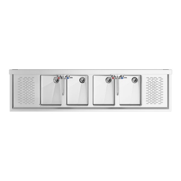 Regency 72" x 18 3/4" Four Bowl Underbar Sink with Two Faucets and Two Drainboards