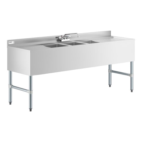 Regency 72" x 21" Three Bowl Underbar Sink with Faucet and Two Large Drainboards