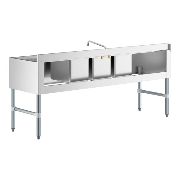 Regency 72" x 21" Three Bowl Underbar Sink with Faucet and Two Large Drainboards