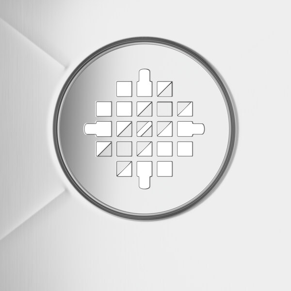 A close-up of a stainless steel Regency mop sink cabinet.