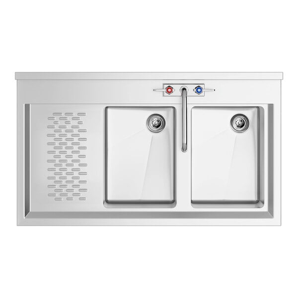 A stainless steel Regency underbar sink with two sinks and a faucet.