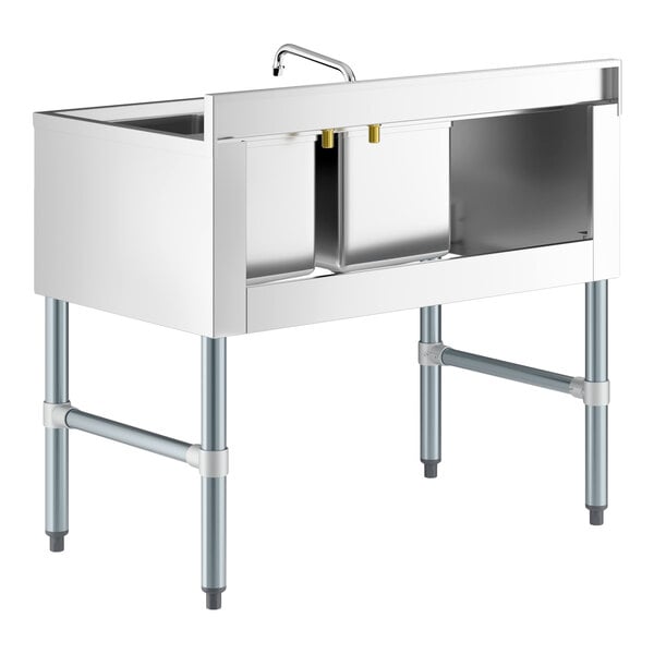 Regency 36" x 21" Two Bowl Underbar Sink with Faucet and Left Drainboard
