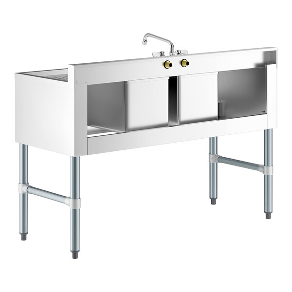 Regency 48" x 18 3/4" Two Bowl Underbar Sink with Faucet and Two Drainboards