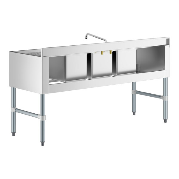 Regency 60" x 21" Three Bowl Underbar Sink with Faucet and Two Drainboards