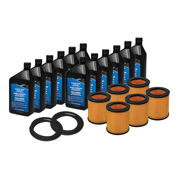 A black and blue Industrial Air compressor maintenance kit with filters.