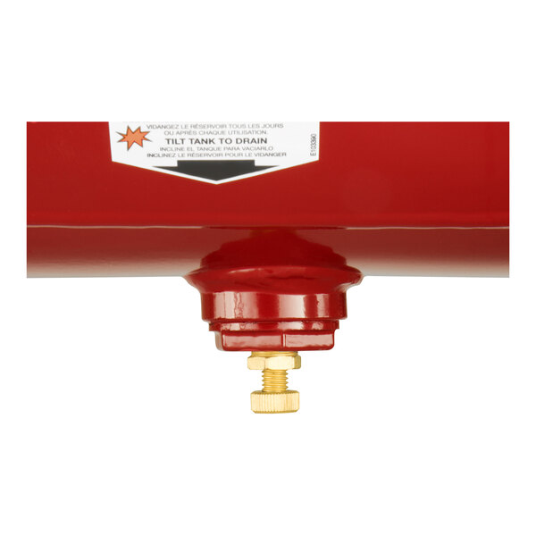 A red tank with a gold nut.