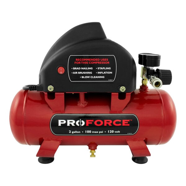 A red ProForce air compressor tank with black text on a white background.