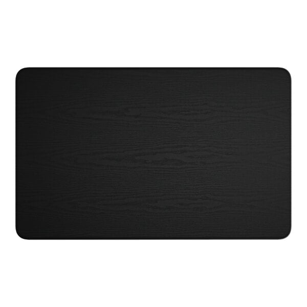 A black rectangular Lancaster Table & Seating table top with a wood finish.